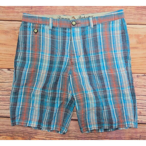 Tommy Bahama Mens Plaid Linen Blend Shorts 32 - Picture 1 of 8